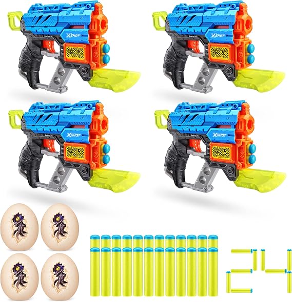 XSHOT Dino Attack Dino Extinct 4 Pack (4 Blaster, 4 Small Egg, 24 Darts) by ZURU