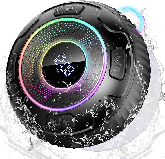 Bluetooth Shower Speaker, 2025 Portable Speaker Bluetooth 5.3 with HD Deep Bass, Built-In Mic, Mini Wireless Speaker IP7 Waterproof with Suction Cup LED Display, RGB Lights for Outdoor Bathroom, Party