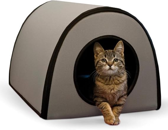 K&H Heated Cat House, Thermo Mod Kitty Shelter Outdoor, Safety Listed, 25W | Heated Cat House for Outside, Weatherproof Shelter for Ferals, Insulated with Smart Thermostat, Washable Cover, Gray