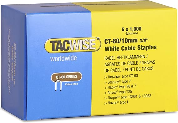 Tacwise 1094 CT-60/10 mm Divergent Point White Staples - 5 x 1,000 Staples