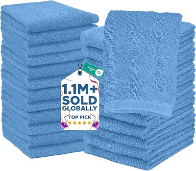 DAN RIVER 24 Pack Wash Cloths for Showering [12x12] - 100% Cotton Washcloths Premium Quality Flannel Face Cloths for Bathroom, Highly Absorbent and Soft Feel Wash Clothes, M Blue