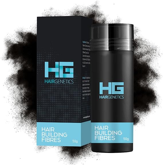 Hair Genetics Hair Fibres for Hair Loss Cover Thin Hair & Bald Spots- Hair Fibre for Thick Hairs- Fibers for Men and Women for Hair Loss (Black 50g)