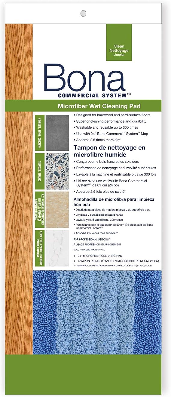 Bona Commercial System Microfiber Cleaning Pad, 24", Blue