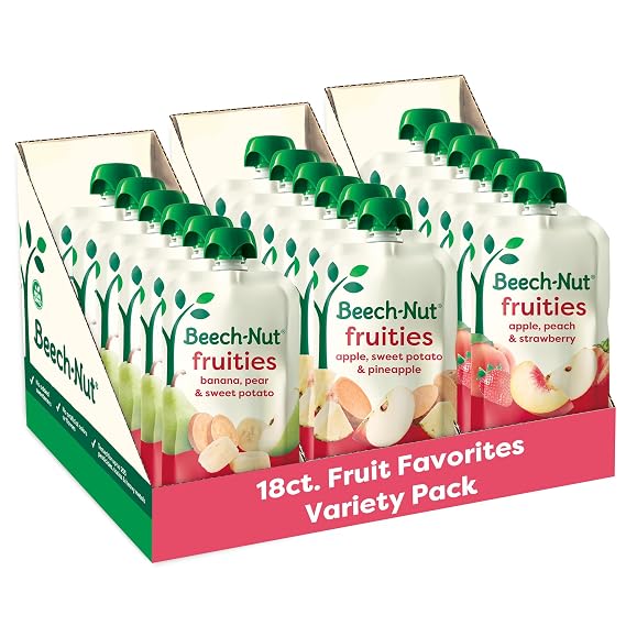 Beech-Nut Stage 2 Baby Food Pouch Variety Pack, Fruit Favorites, 18 Pouches
