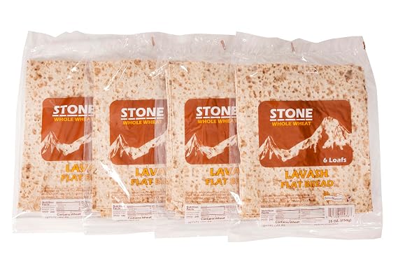 ARA-Z Stone Lavash Whole Wheat Flat Bread 4 Packs of 6 (24 total) Fat Free. Cholesterol Free, GMO Free, Kosher