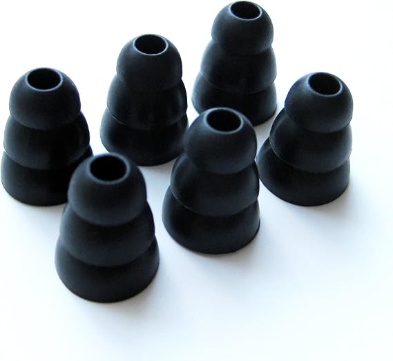 6 Large (L) Black Triple Flange Replacement Eartips Earbuds Ear Adapters for in Ear Earphones with 4.9mm to 6.3mm Nozzle Attachment