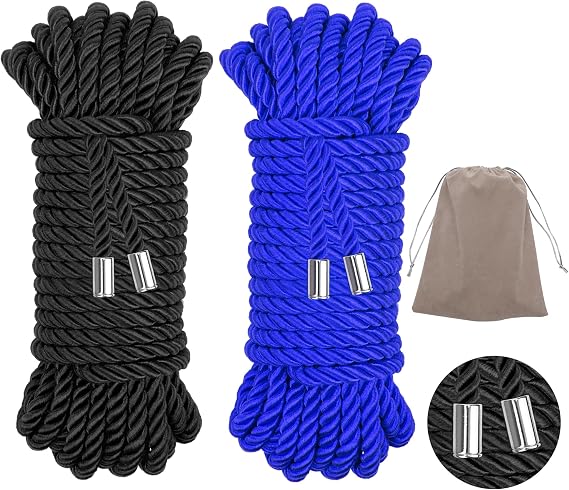 Silk Braided Rope with Storage Bag, Black Blue, 32 Feet/8MM