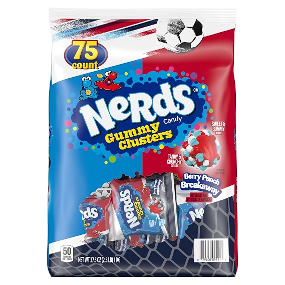 NERDS Gummy Clusters Berry Punch Breakaway Candy, 37.5 oz, 75 Ct | Limited edition summer flavor, crunchy gummy texture, individually wrapped treat packs, party, sharing, bulk
