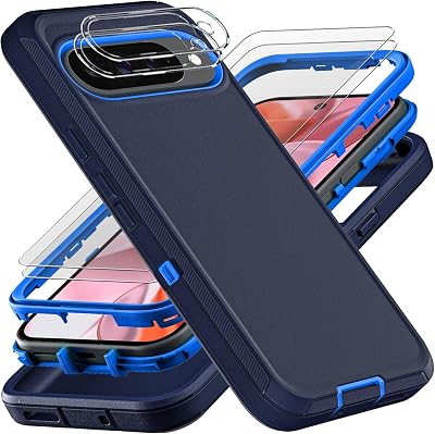 for Google Pixel 10 Case, Military Grade 3 in 1 Heavy Duty ShockproofDrop ProofDust Proof Case with 2Pcs Tempered Glass Screen Protector & Camera Lens Protector Navy Blue