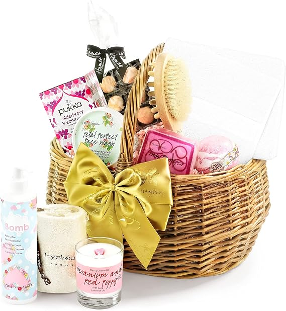 Luxury Pamper Gift Basket - Spa Style Pampering Set with Tea, Prosecco Truffles, Candle, Bath Bomb - Spa & Bath Gift Sets for Her, from Regency Hampers