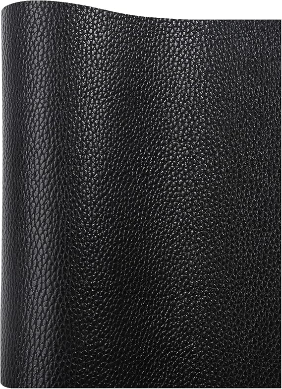 Picheng Black Faux Leather Roll: PU Synthetic Leather Perfect for Crafts | 8.2" x 53" Solid Color Faux Leather Sheets Lychee Texture Upholstery Fabric for Craft DIY Handmade Bows Earrings (Black)