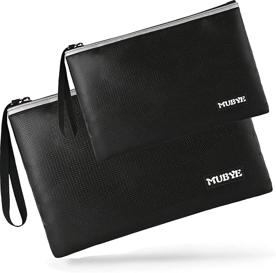 Fireproof Waterproof Money Document Bag, 2Pack | Safe Zipper Bags, with Reflective Strip, Storage Organizer Pouch for A4 Important Documents Holder,File,Cash,Passport,Tablet