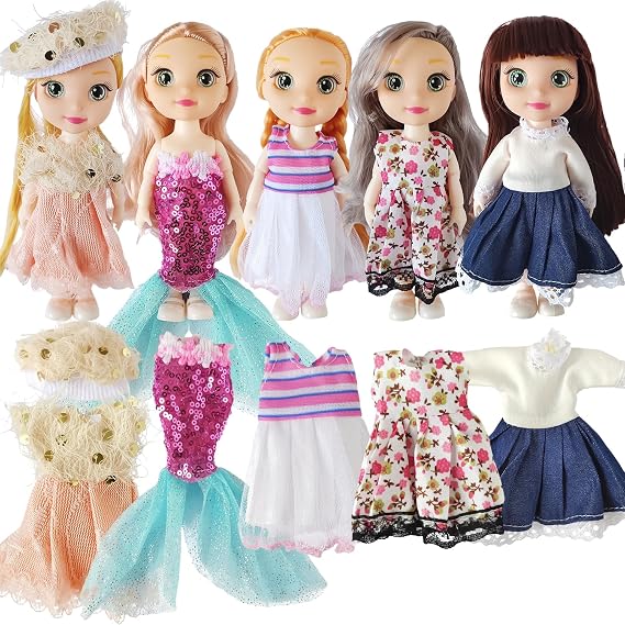 6.3'' Baby Girls Doll Toys, Includes Handmade Doll Clothes, 5 Sets 6.3" Small Girl Dolls, 5 Pairs of Shoes.