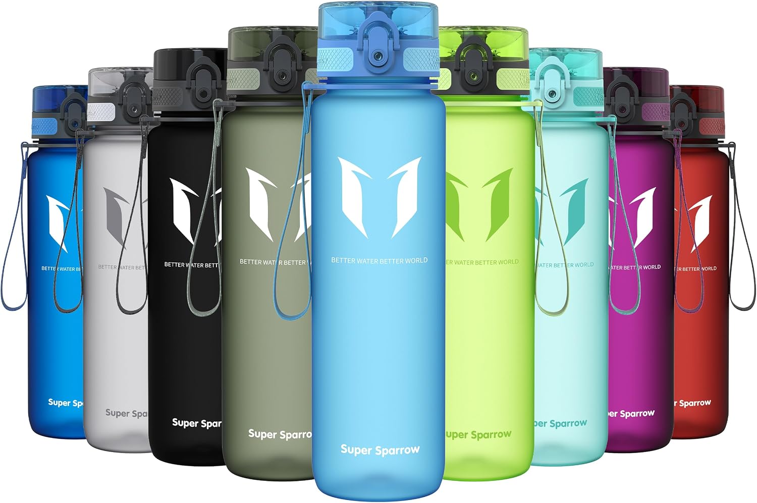 Super Sparrow Sports Water Bottle - 350ml & 500ml & 750ml & 1000ml - Non-Toxic BPA Free & Eco-Friendly Tritan Co-Polyester Plastic - For Running, Gym, Yoga, Outdoors and Camping