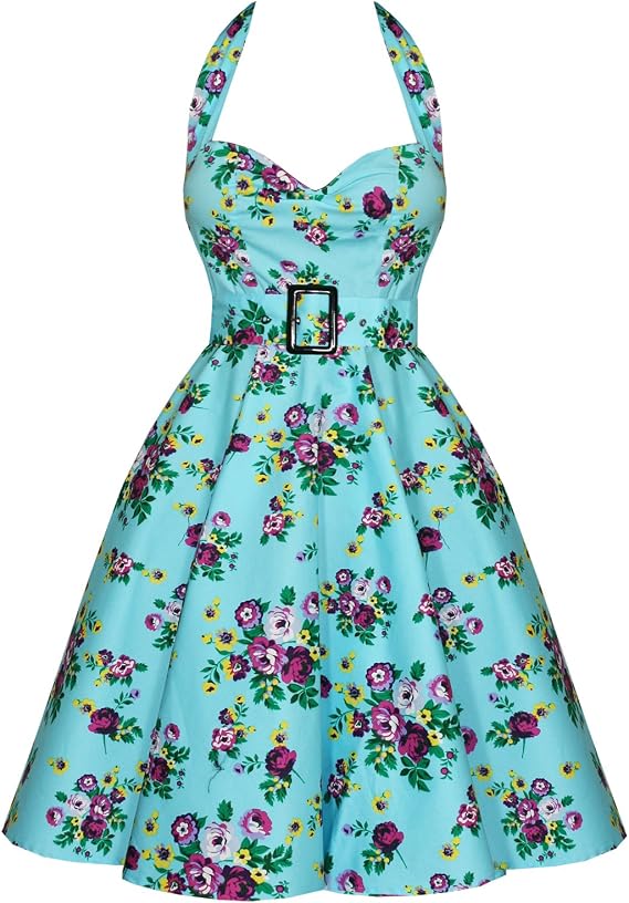 Hell Bunny Blue Floral MayDay Pinup Swing Dress