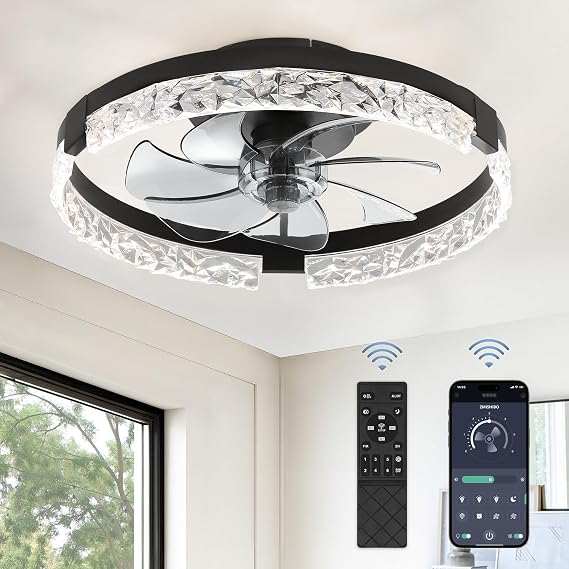 ZMISHIBO 18 Inch Ceiling Fans with Lights, Flush Mount Remote & App Control