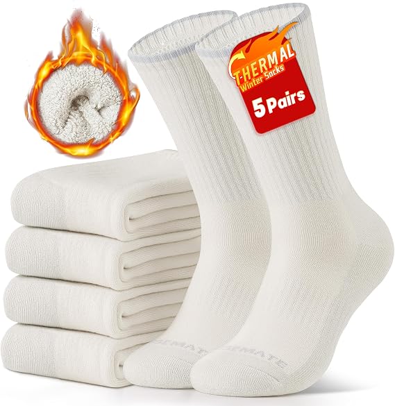 CLOSEMATE Mens Thermal Winter Crew Socks for Boots Thick and Warm for Cold Weather Work Hiking 5 Pairs