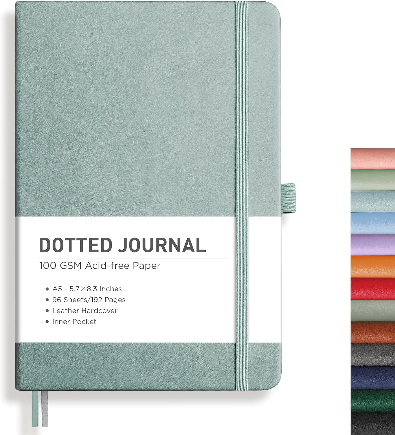 RETTACY Bullet Dotted Journal Notebook, 192 Pages, A5 Medium Size 5.7 x 8.3, Leather Hardcover, 100 GSM Thick Paper, for Bullet Journaling, Planning, Tracking Blue-gray