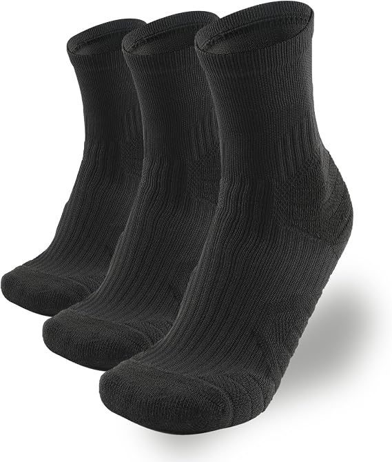 Tactia Compression Running Socks Men, Cushioned, Anti-Blister, CoolMax Moisture Wicking Cooling, Athletic Socks Crew, 3 Pairs