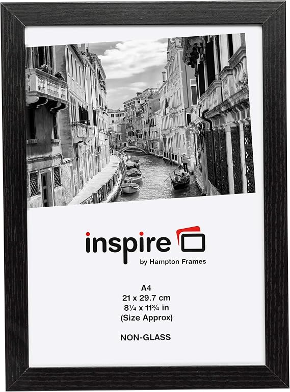 Hampton Frames | Photo Frame | A4 (21x30cm), Black, Rectangular, Acrylic Front | Tabletop or Wall Mount, Portrait or Landscape Display | Holds Certificates and Photos