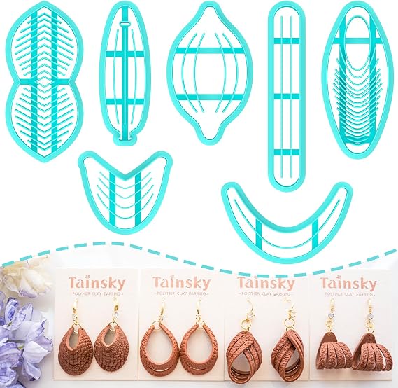 TAINSKY Leather Twisted Polymer Clay Cutters, Leather Clay Cutters, 7 Polymer Clay Cutters for Earrings, Boho Clay Cutters for Polymer Clay Jewelry(B)