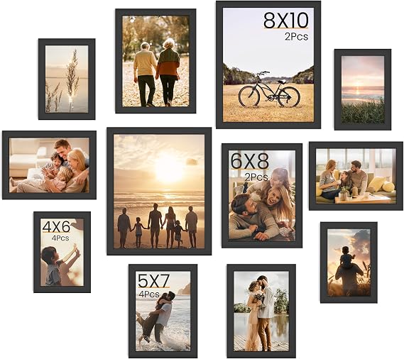 Feihorrm Set of 12 Picture Frames, Black Photo Frames, Wall & Tabletop