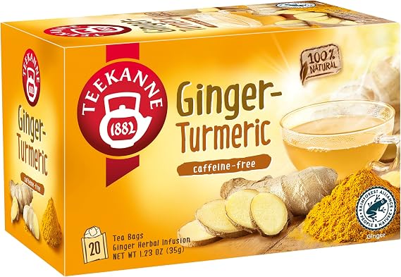 Teekanne Ginger & Turmeric Herbal Infusion, 20 Tea Bags | Warming flavour, Naturally caffeine free, Premium herbal infusion