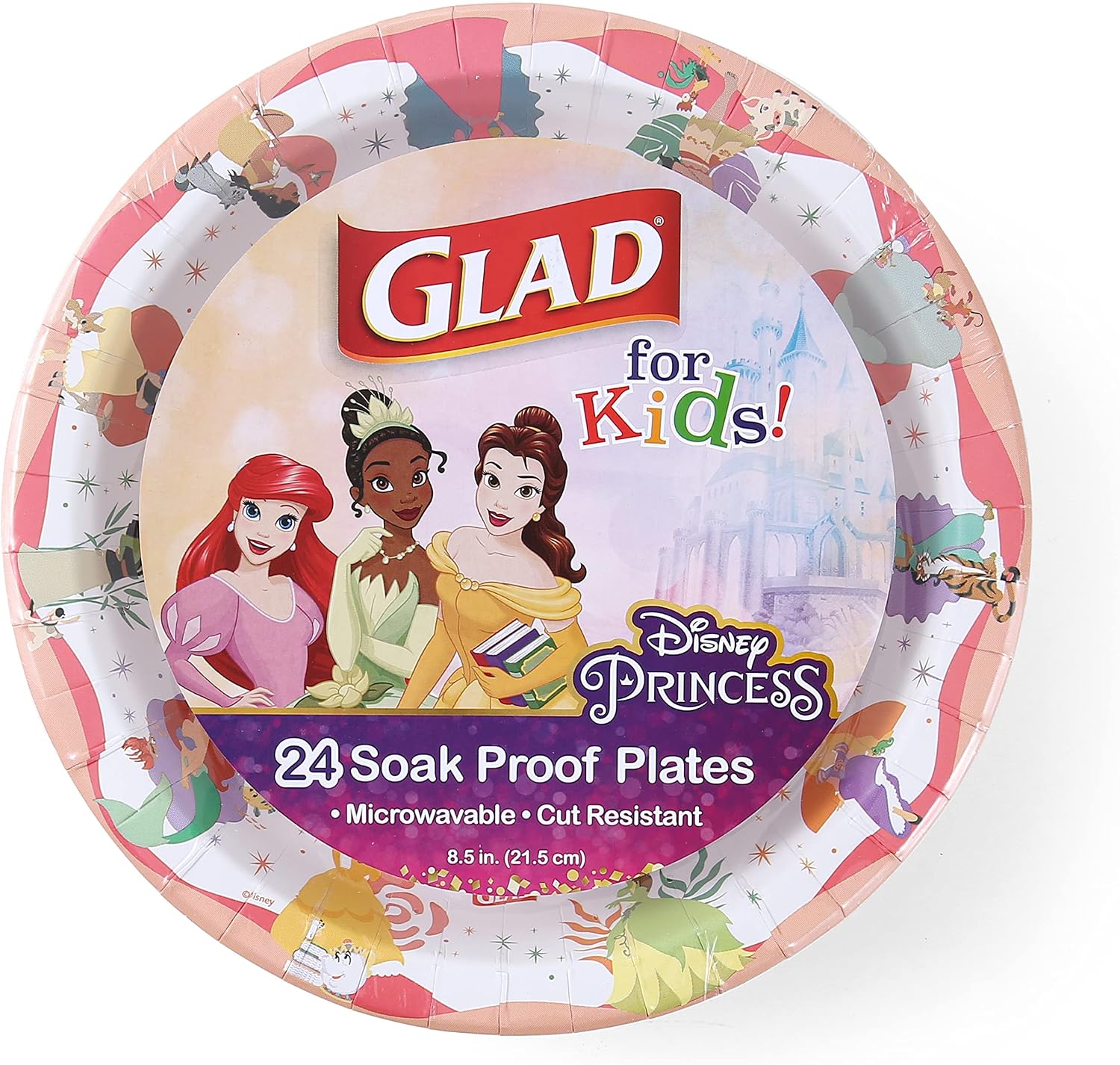 Glad for Kids Disney Princess “Magic is in All of Us” 8.5” Paper Plates | Disney Princess Paper Plates, Kids Snack Plates | Kid-Friendly Paper Plates for Everyday Use, 24 Ct