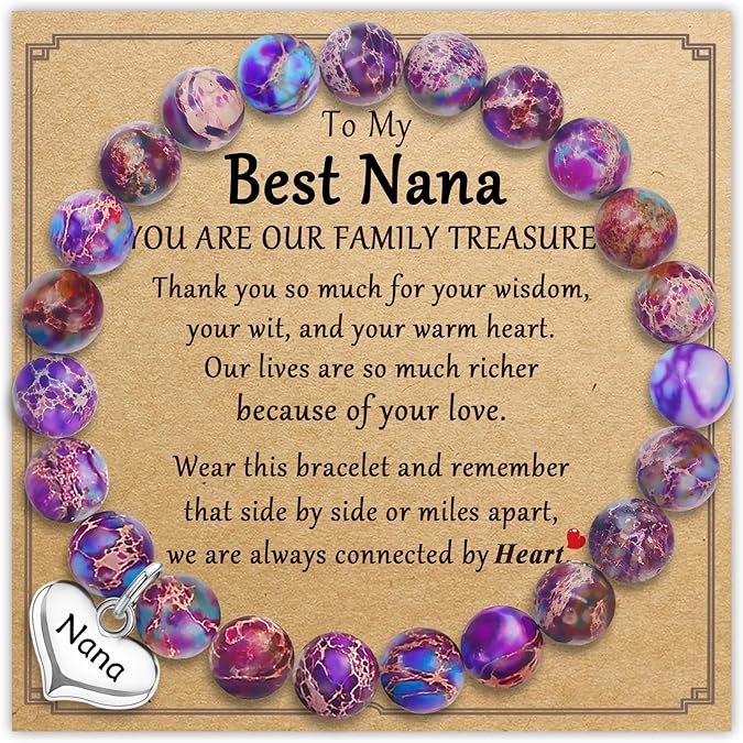 SmileBelle Gifts for Mom, Best Nana Gift Mother Bracelets for Women, Mom Birthday Gifts from Son and Daughter, Dog Moms Bracelets with Nature Stone, Present for Grandma Mommy as Christmas Jewelry