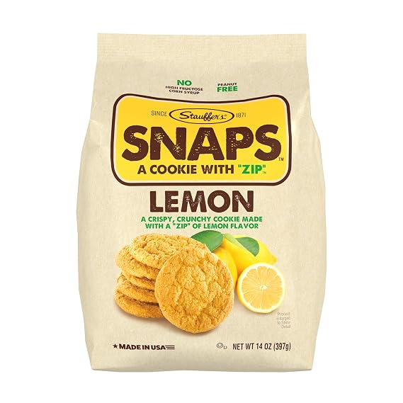 STAUFFERS Lemon SNAPS Cookies - 14oz Bag - Lemon Flavored Cookies with No High Fructose Corn Syrup, Artificial Flavors or Colors