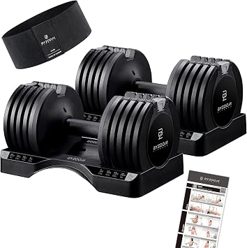 BYZOOM FITNESS Adjustable Dumbbell Set of 2 25lb Black & Booty Band Set Hard Black