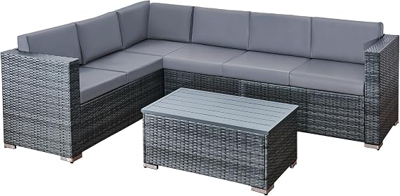 rattanstar 6 Seater Rattan Garden Furniture Sets, Outdoor Corner Sofa Set | Handwoven Patio Furniture Set with Aluminum Coffee Table and Cushions for Garden, Conservatory, Terrace