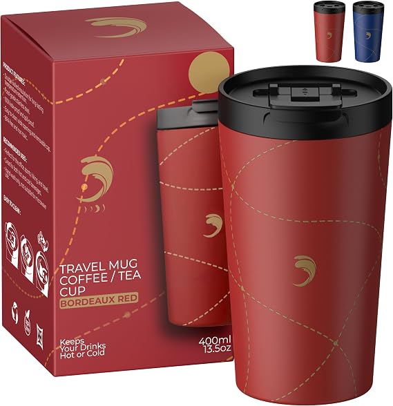 400ml / 13.5oz Travel Mug with Removable Lid – Leakproof Stainless Steel Tumbler | Double-Wall Insulated Coffee Cup | BPA-Free & Eco-Friendly | Car Cup Holder Compatible | Coffee Mug