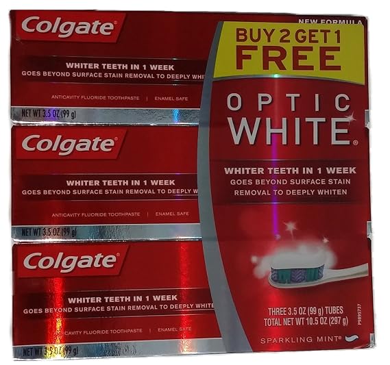 Colgate Optic White Toothpaste, Sparkling Mint, 3.5 Ounce (Pack of 3)