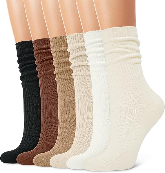 CHARMKING 6 Pairs Womens Crew Socks Cute Casual Athletic Socks Aesthetic Neutral Cotton Socks for Women
