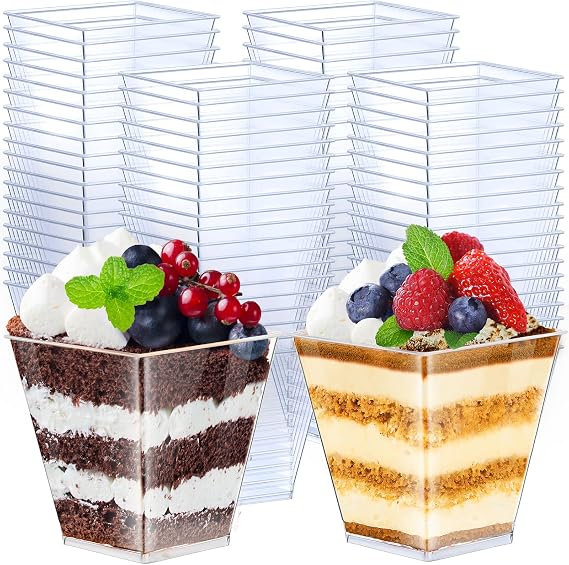 Zubebe 200 Pcs 8 OZ Square Plastic Dessert Cups Mini Appetizer Bowls, Clear