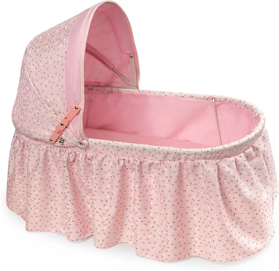 Badger Basket Folding Doll Cradle with Hood & Bedding - Pink/Rosebud