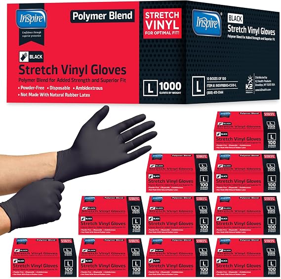 Inspire Nitrile-Vinyl Blend Exam Gloves - Disposable, Latex Free, Cleanroom Nitrile Gloves for Cooking Food Prep & Cleaning (Case Of 1000, Large)