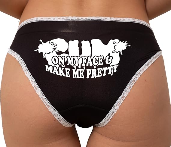 Knaughty Knickers Cum On My Face and Make Me Pretty - Cumslut Princess Adult Design Black and White Bikini Panties