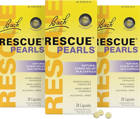 Bach Rescue Pearls, Natural Orange Vanilla Flavor, Natural Stress Relief, Homeopathic Flower Essence, Quick-Dissolve, Gluten & Sugar-Free, 3 Pack, 28 Count Each