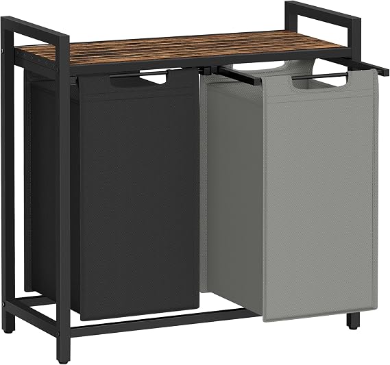 VASAGLE Laundry Hamper with Shelf, 2 Pull-Out Bags, 2 x 12.1 Gallons (46 L)