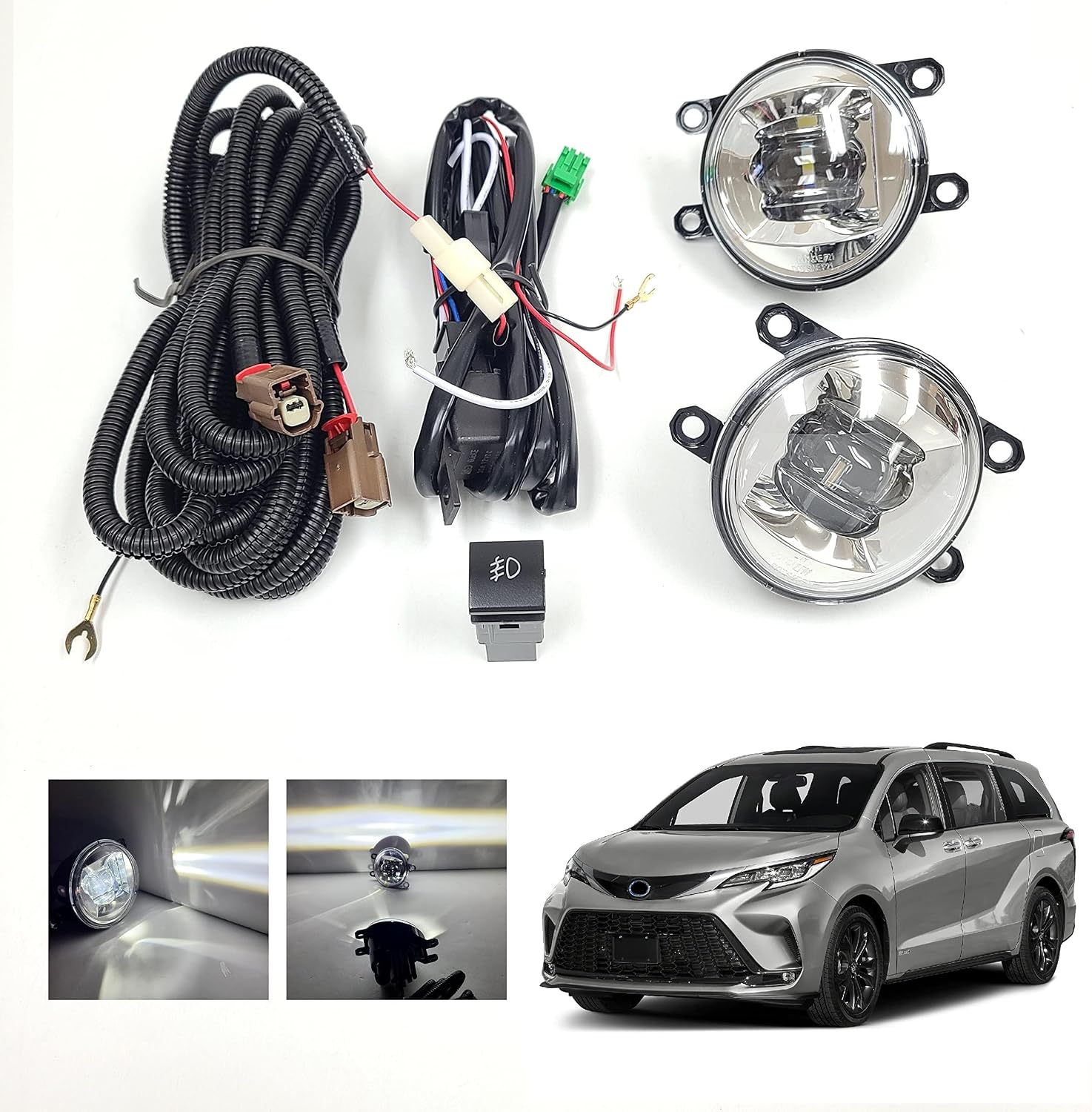 LEDIN LED Fog Driving Light Set Assembly For 2021 2022 2023 TY Sienna LE XLE XSE LIMITED PLATINUM Wire Harness Switch Kit Pair Accessories
