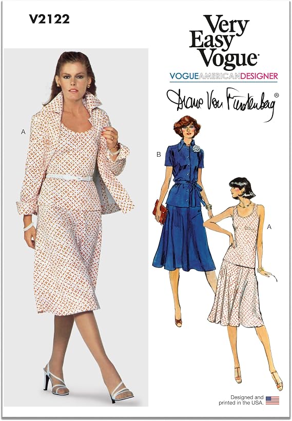 Vogue V2122B5 Misses' Vintage 1977 Semi-Fitted Knit Jacket, Belt, Flared Top and Skirt Sewing Pattern Packet by Diane von Furstenberg, Design Code V2122, Sizes 8-10-12-14-16