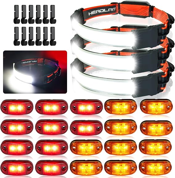 20Pack LED Trailer Lights Side Marker Clearance Indicators Lamp, 3Pack LED Headlamp Rechargeable Head Lamp Flashlight Headlight