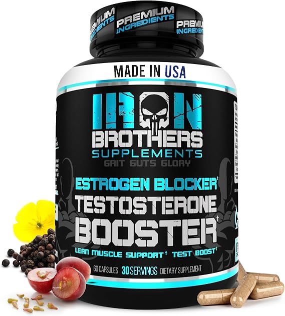 Iron Brothers Mens Testosterone Support Supplement I3C (Indole-3-Carbinol), Tribulus Terrestris & Grape Seed Extract Metabolic & Performance Support Formula 60 Vegan Capsules 30 Day Supply