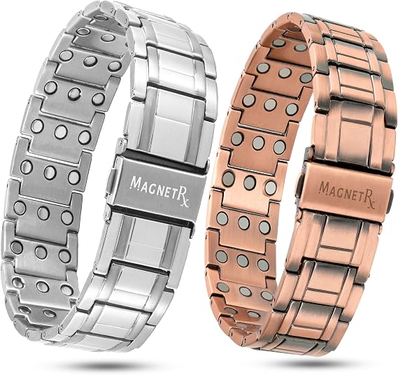 MagnetRX 3X Strength Magnetic Bracelets for Men Titanium & Pure Copper Magnetic Bracelets for Men Premium FoldOver Clasp & Adjustable Length with Sizing Tool
