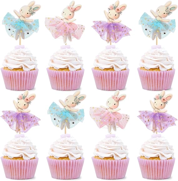 30 PCS Easter Cupcake topper Bunny Cupcake Toppers Easter Egg Cupcake Topper Rabbit Party Cake Topper Decorations (Brown) (Style 4)