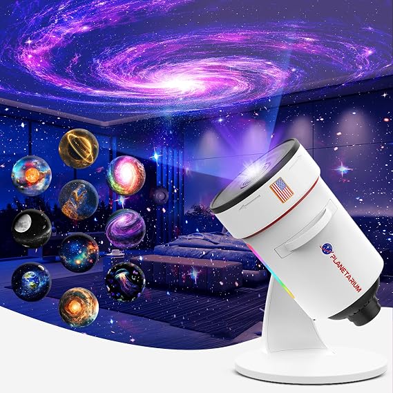 Galaxy Projector, HD Brighter Wider Projection Planetarium Star Projector with 7-Color Night Light Realistic Starry Sky Space Solar System Moon Nebula for Bedroom Ceiling Room Decor