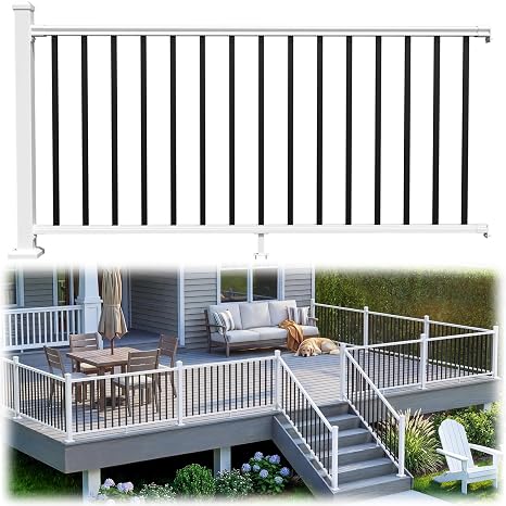 W.6ft x H.36in Modular Aluminum Deck Railing Kits with White Post