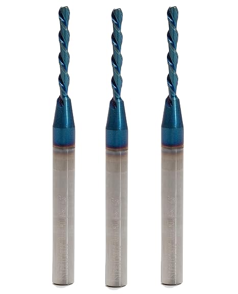 Extra 3PCS Long Spiral Router Bit Down Cut 1/8" Cutting Diameter 1/4" Shank 3" OVL with Nano Coating HRC55 Solid Carbide End Mill for Wood Cut Carving Engrave Router Bits